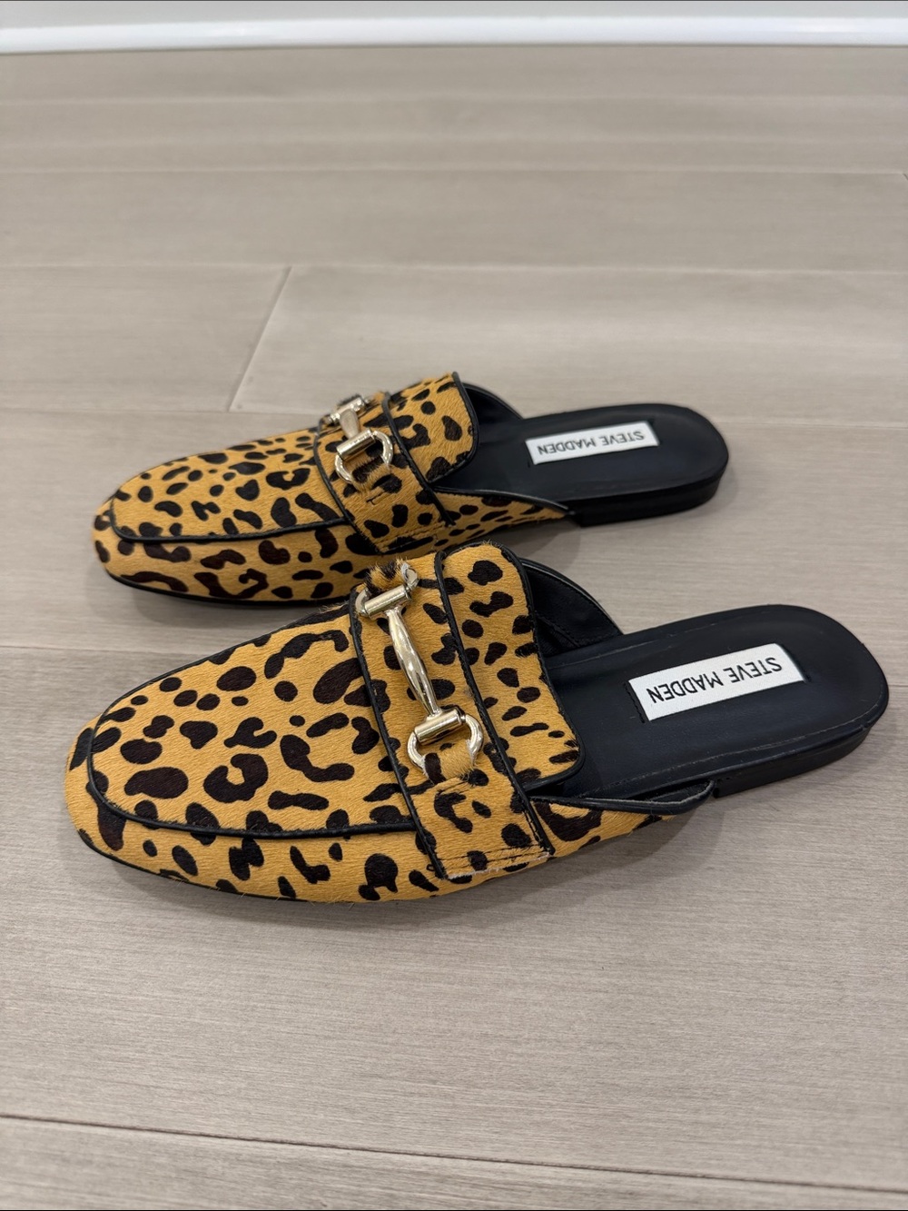 Steve Madden Leopard Print Mules with Gold Horsebit - Size 8